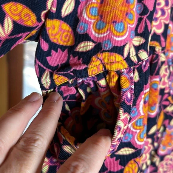 Vintage Hanna Andersson Floral Corduroy Dress Balloon Hem Tie Waist Size 2T (90) - Picture 7 of 9